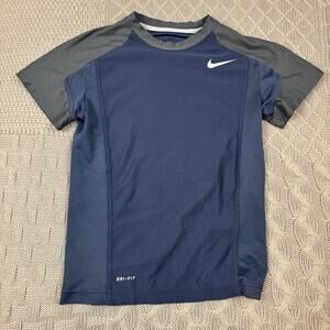 Nike Boys Youth Navy and Charcoal Dri-FIT Tee Small